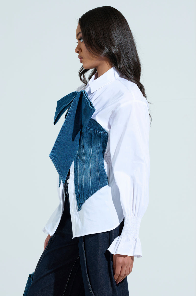 JULIE DENIM BOW BUTTON DOWN