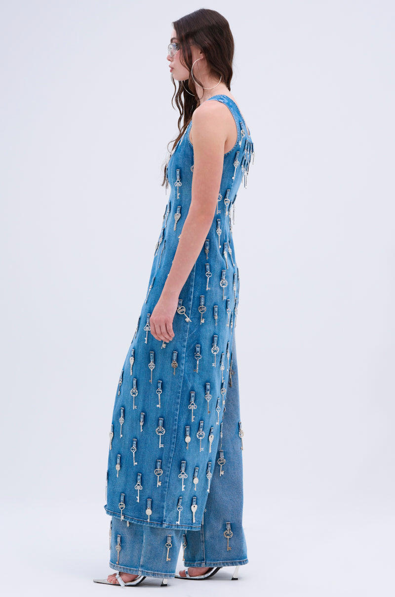 KEY TO YOUR HEART ASYMMETRICAL DENIM TOP