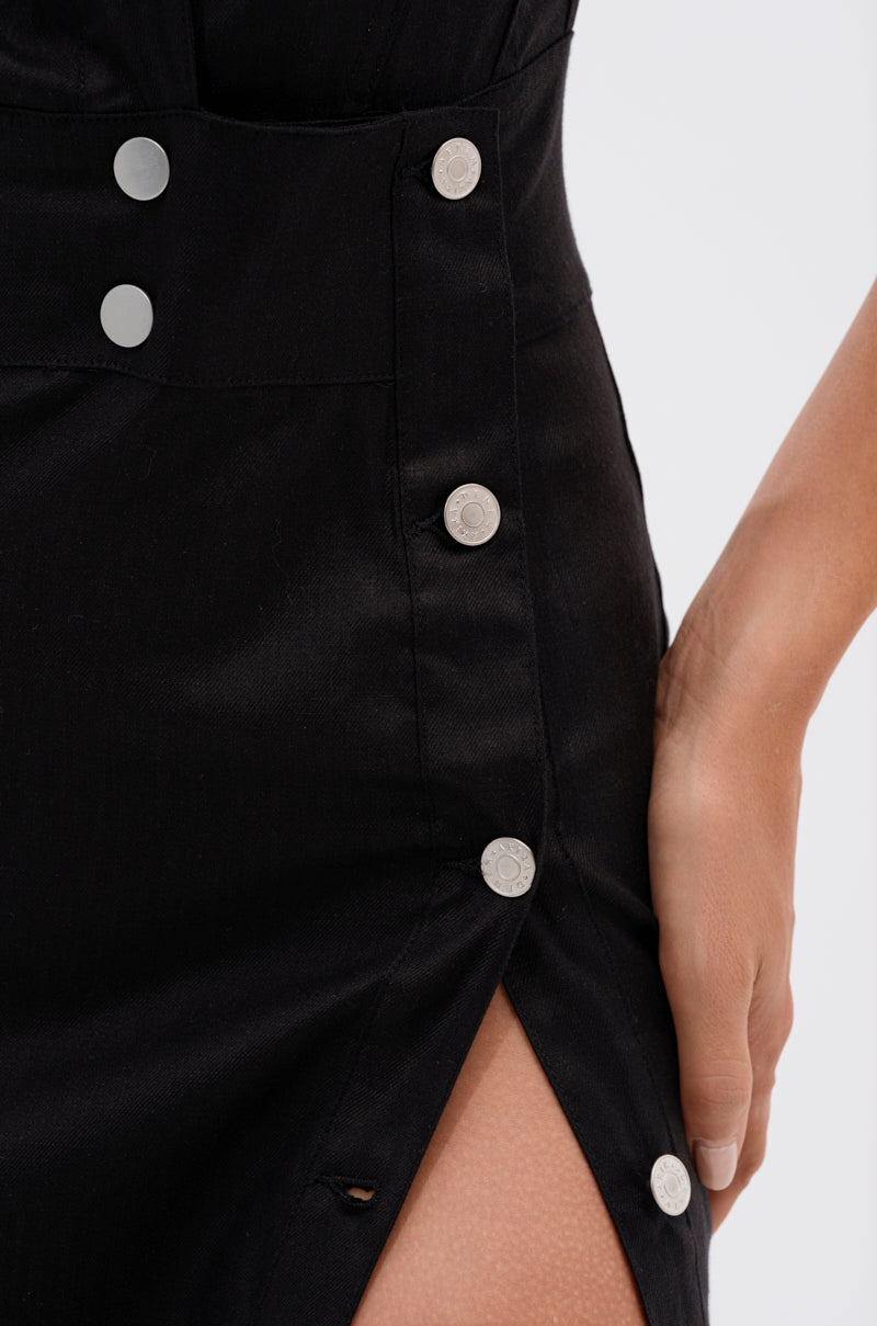 CHELSEA BUTTON SIDE COATED DENIM MAXI DRESS