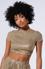 JUST LIKE MAGIC METALLIC KNIT OPEN BACK TOP IN GREEN MULTI