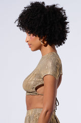 JUST LIKE MAGIC METALLIC KNIT OPEN BACK TOP IN GREEN MULTI
