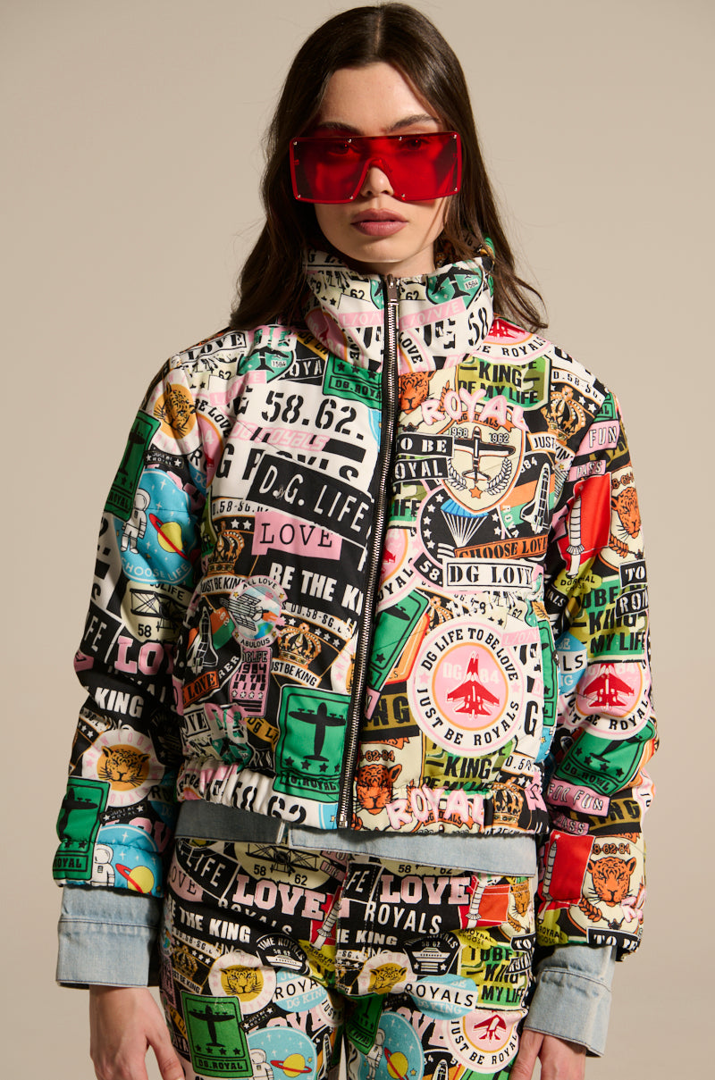 GREEN LIGHT LAYERED GRAPHIC BOMBER