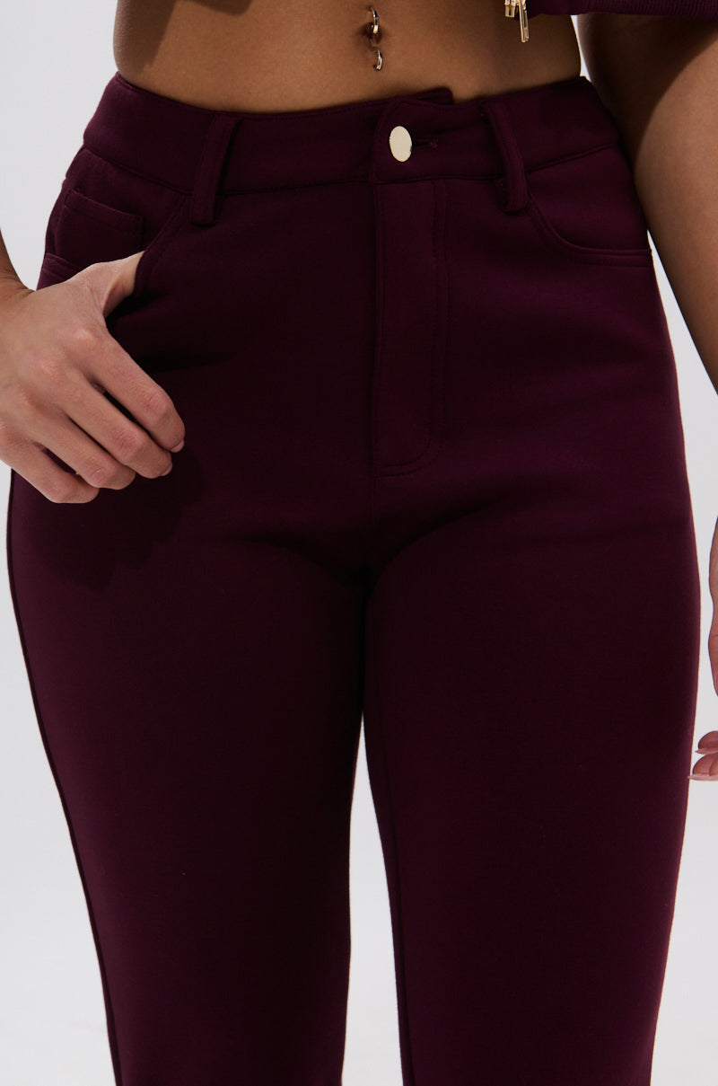 LYNX STACKED TROUSER IN BURGUNDY