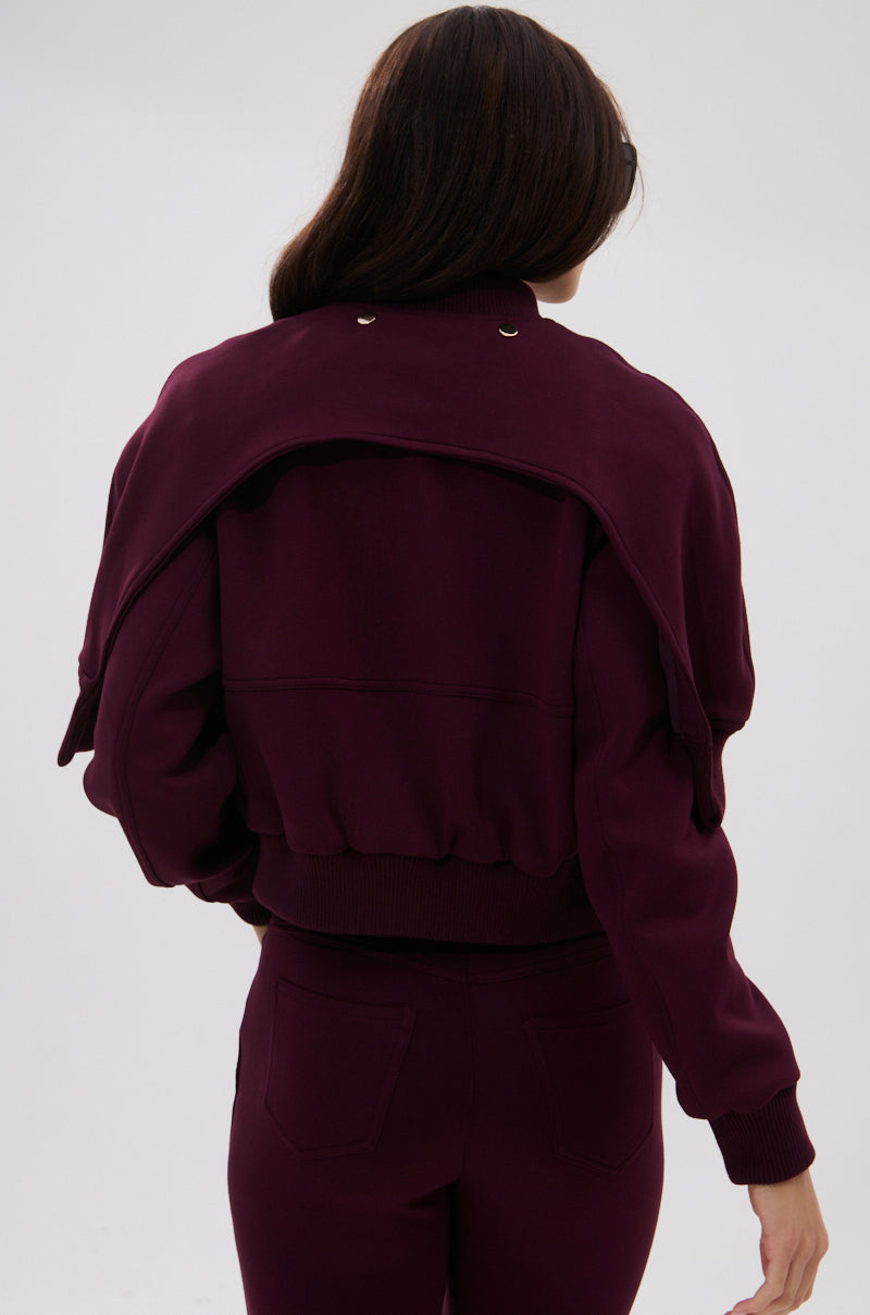 LYNX LAYERED BOMBER JACKET IN BURGUNDY