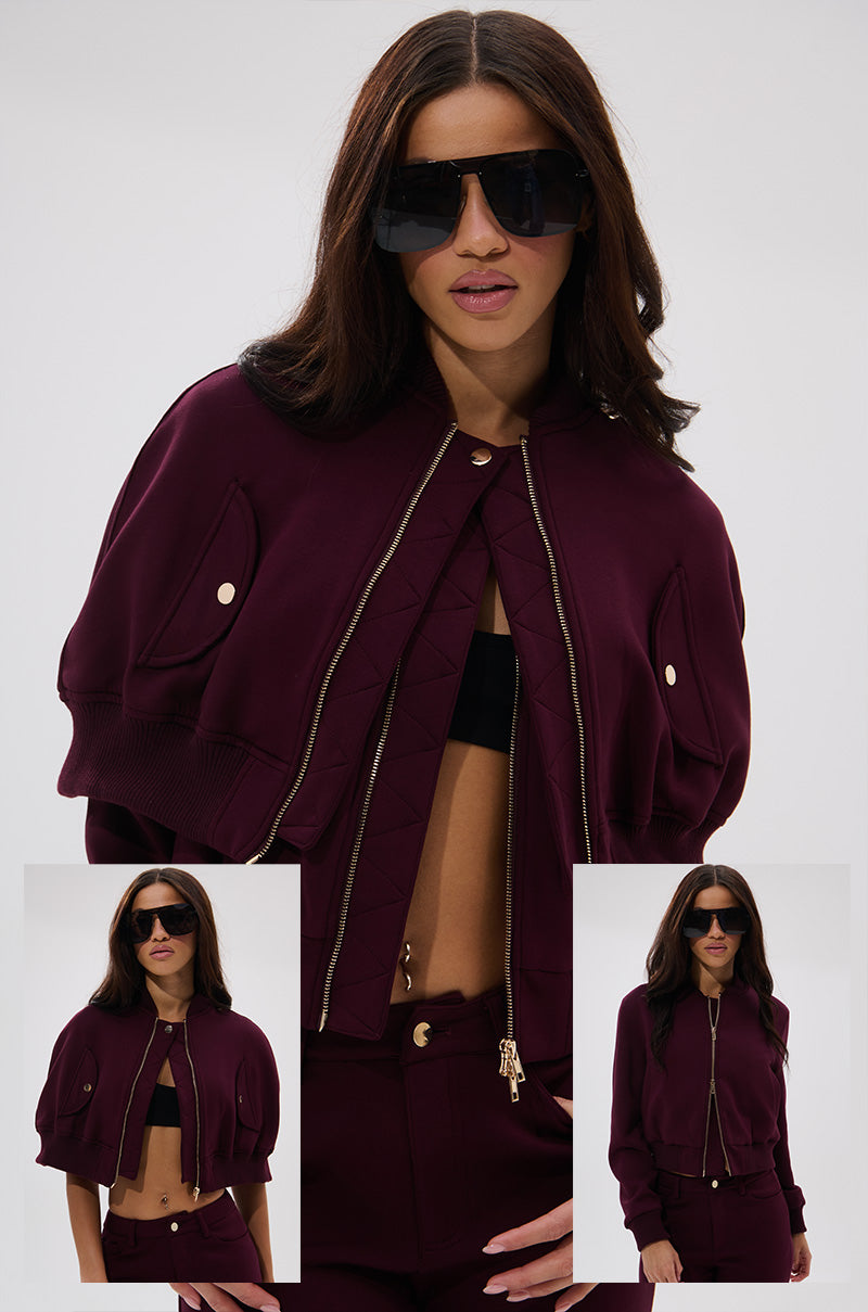 LYNX LAYERED BOMBER JACKET IN BURGUNDY