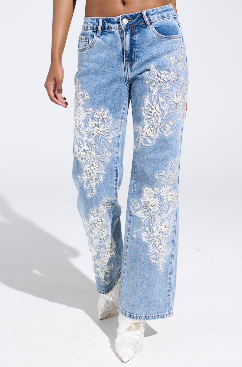 BILLIONAIRE BELLE RHINESTONE AND PEARL JEANS