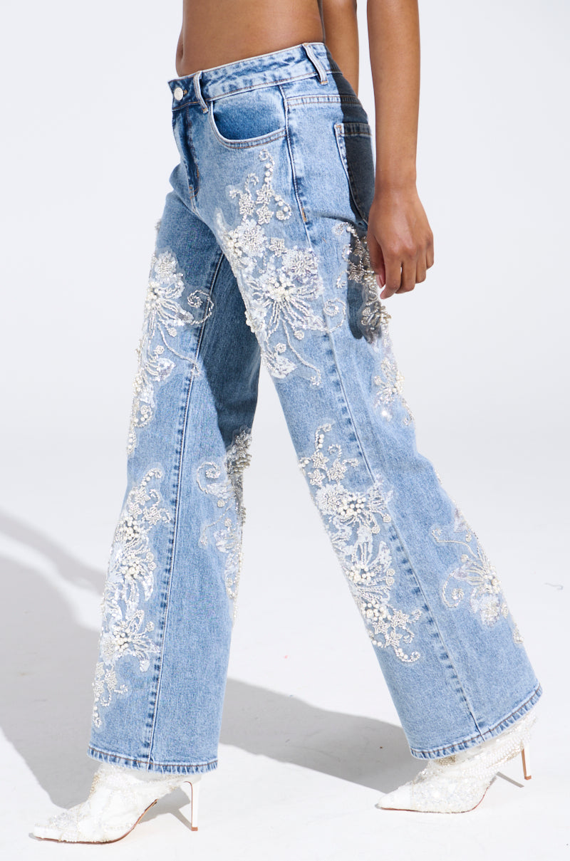 BILLIONAIRE BELLE RHINESTONE AND PEARL JEANS