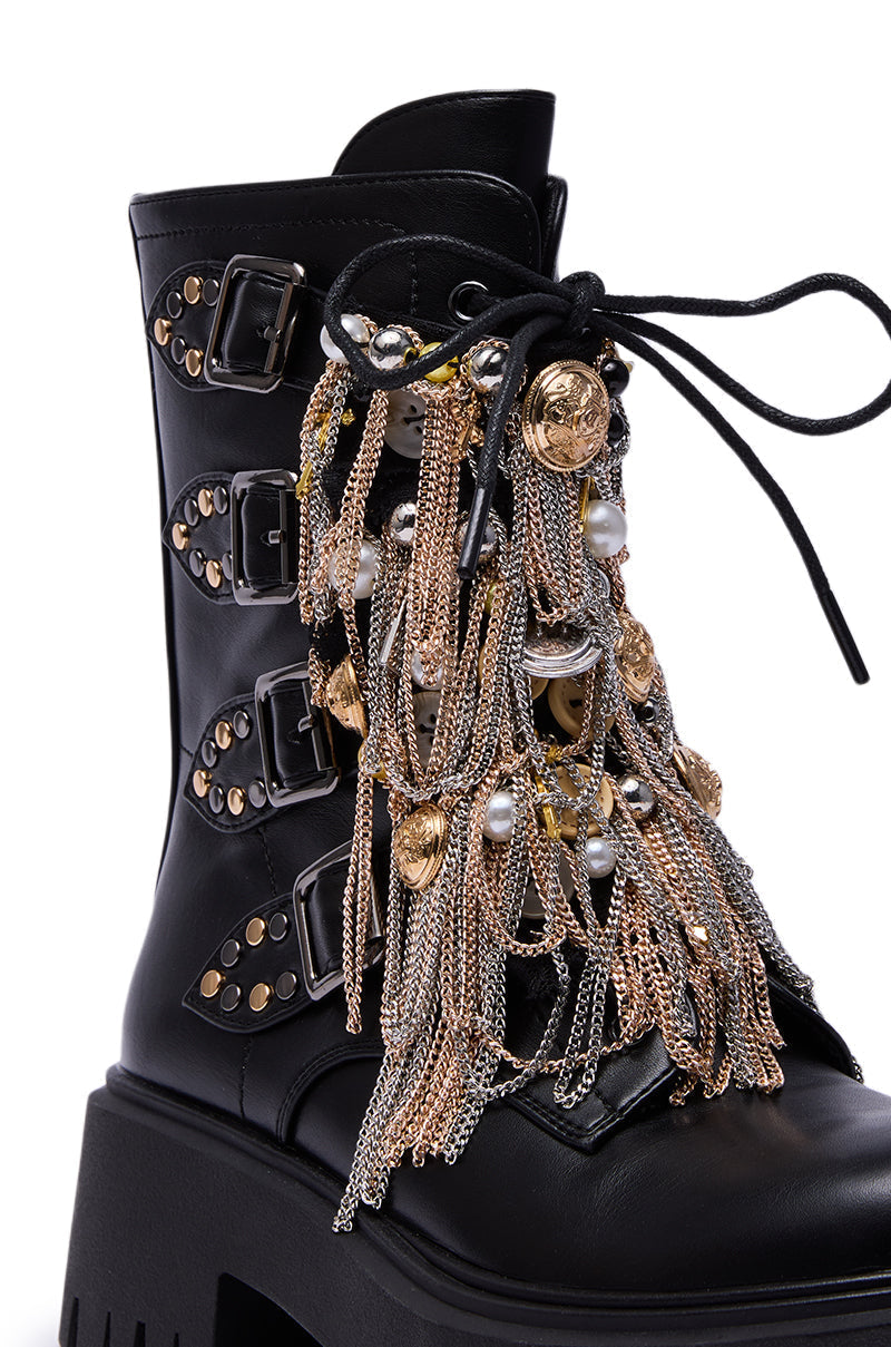 AZALEA WANG MEGUMI BLACK METAL HARDWARE COMBAT BOOTIE