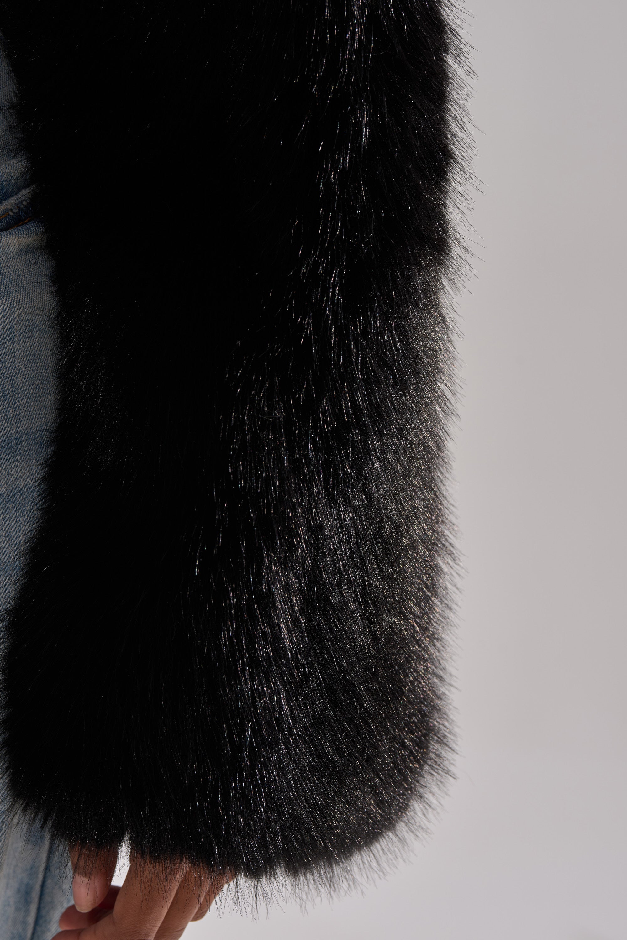 LEILA ULTRA CROP FAUX FUR IN BLACK