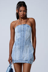GET LIKE ME DENIM MINI DRESS
