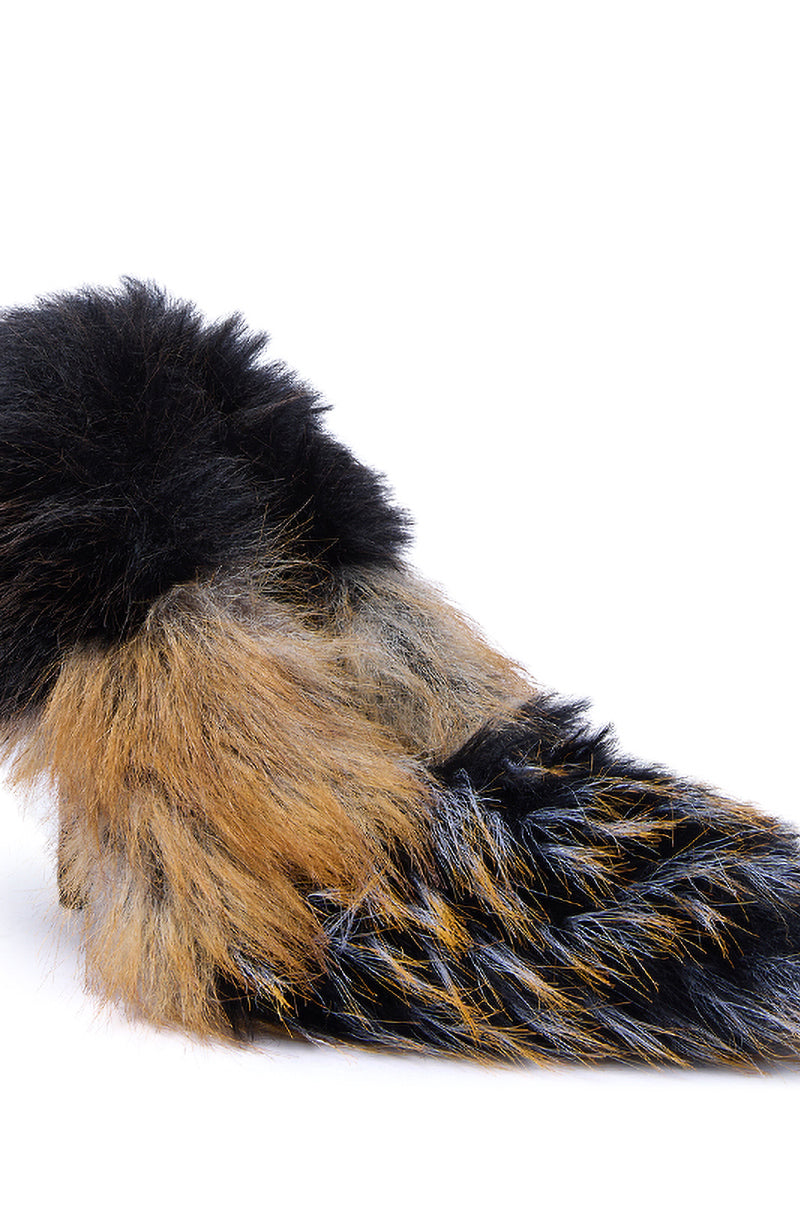 AZALEA WANG OMIRCON BLACK AND TAN FUR STILETTO PUMP