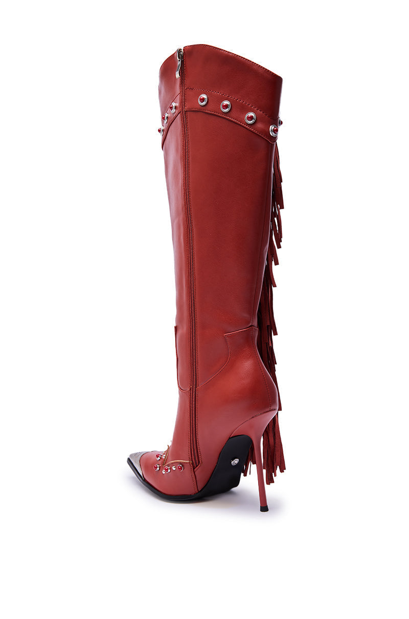 AZALEA WANG PELAGIANA RED WESTERN POINTED TOE STILETTO BOOT