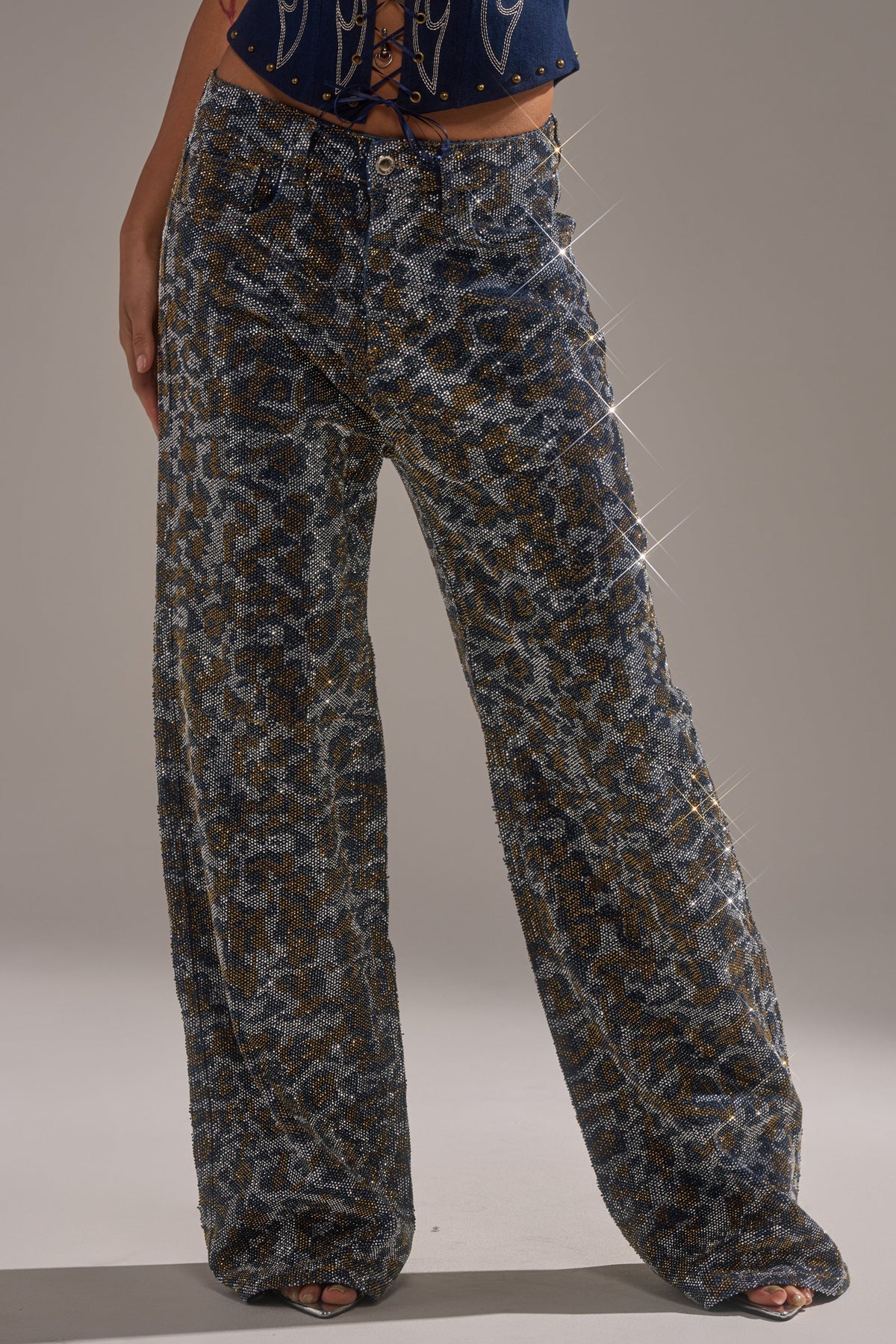 CHEETAH GIRLY RHINESTONE DENIM PANT