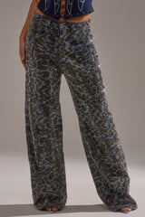 CHEETAH GIRLY RHINESTONE DENIM PANT