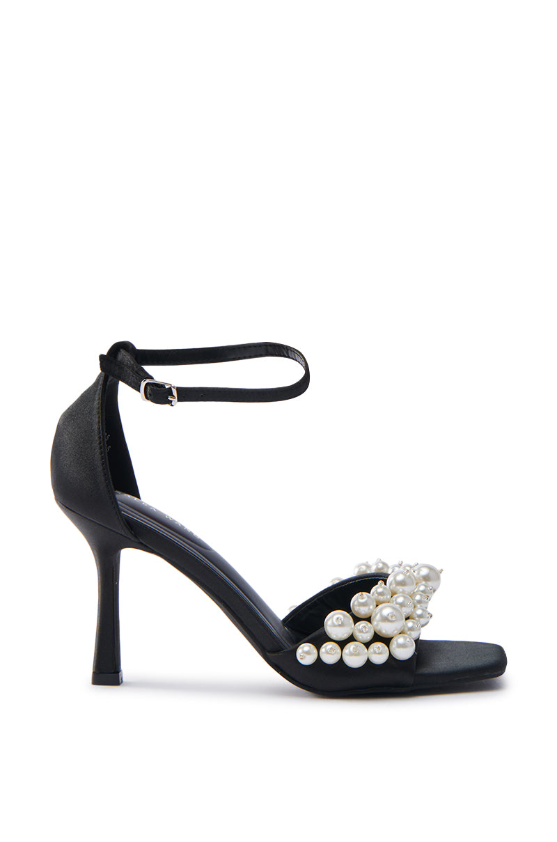 AZALEA WANG ROMILY BLACK WHITE PEARL SANDAL STILETTO