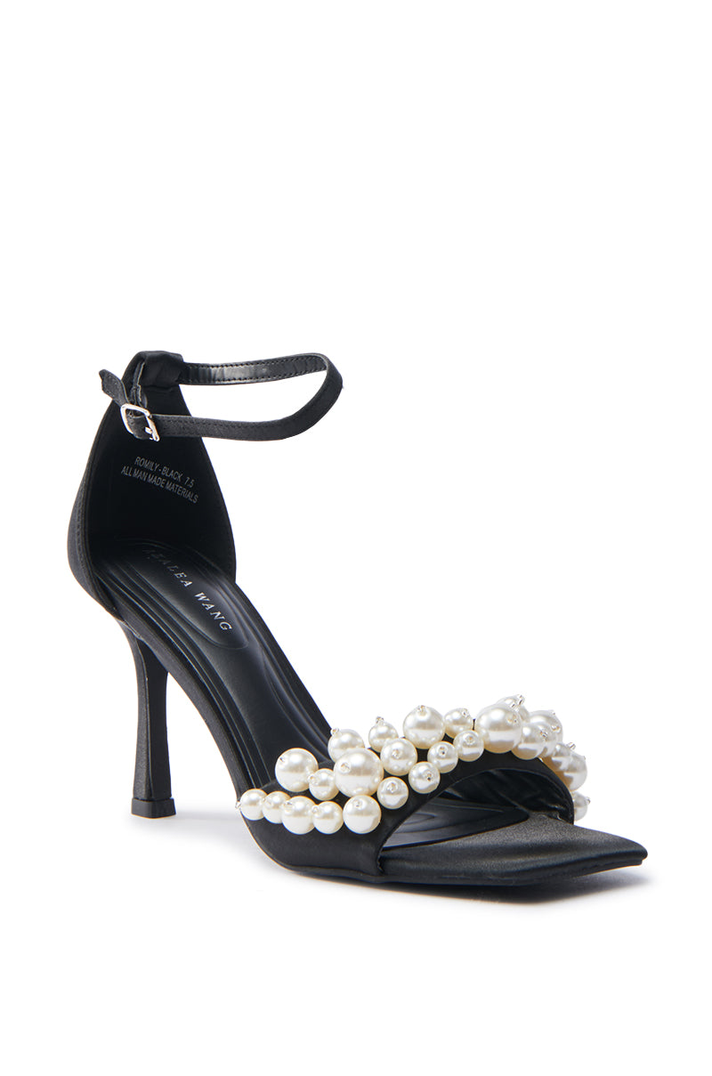 AZALEA WANG ROMILY BLACK WHITE PEARL SANDAL STILETTO