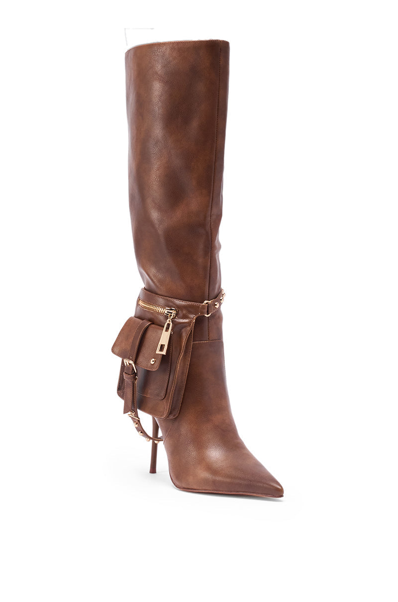 AZALEA WANG RONDEL BROWN DISTRESSED STILETTO BOOT