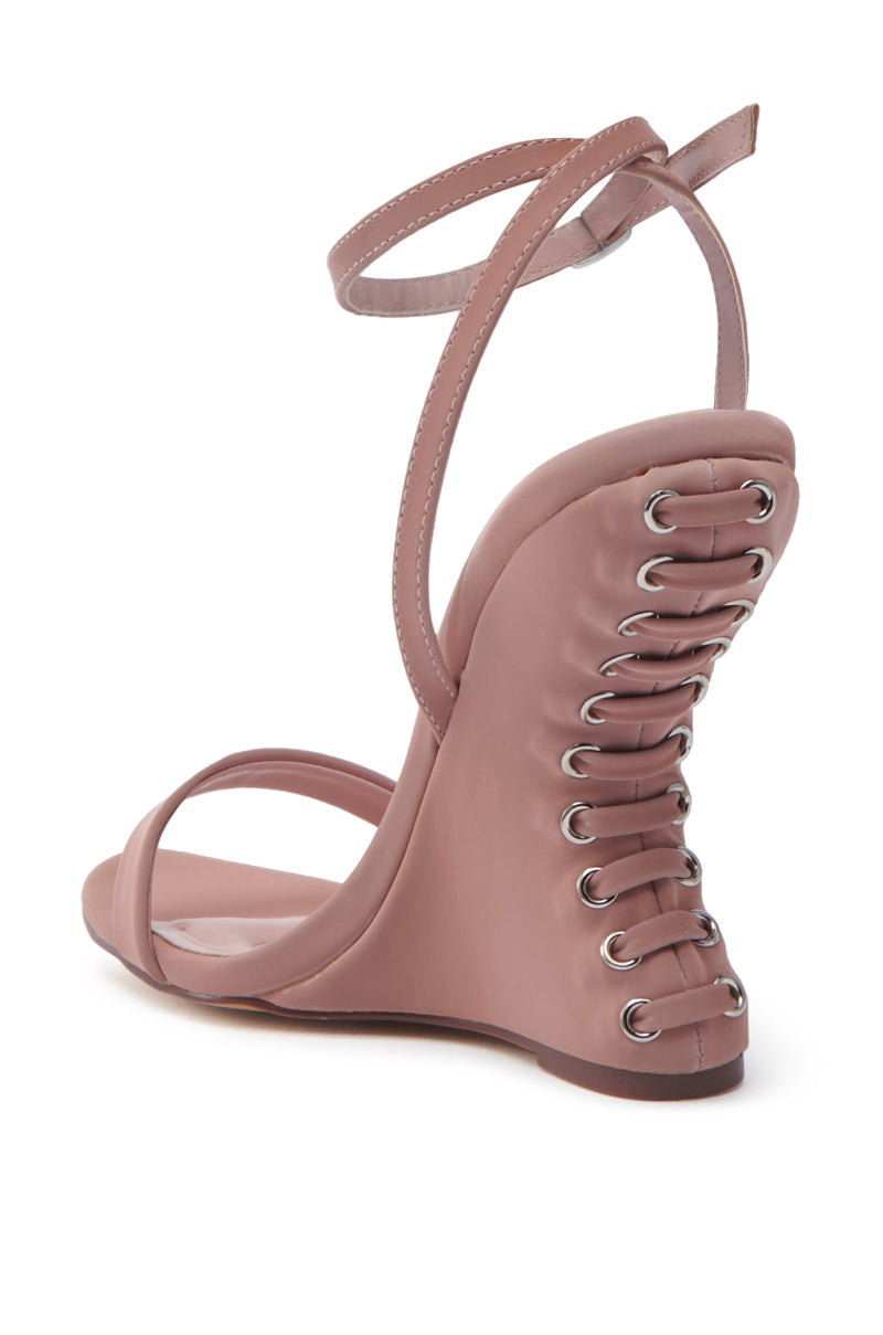 AZALEA WANG SAWNEY MAUVE LACE UP PATENT SANDAL