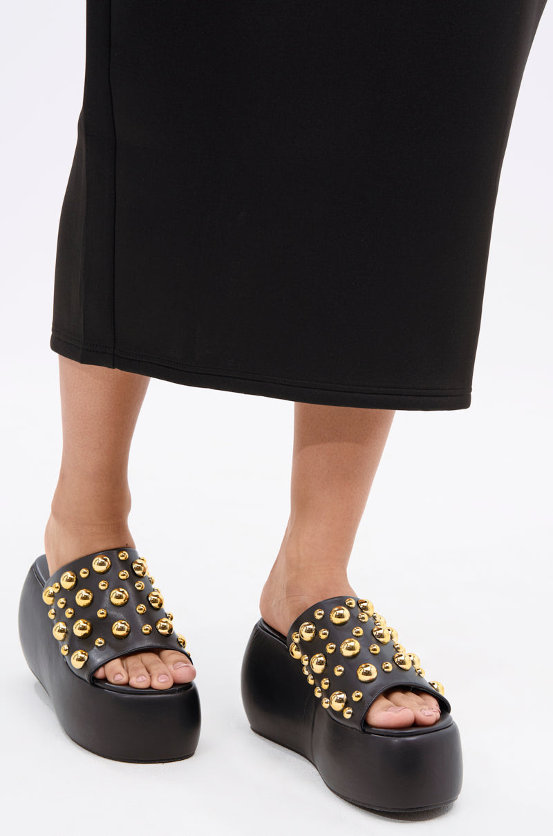 AZALEA WANG SERGO BLACK EMBELLISHED CHUNKY SANDAL