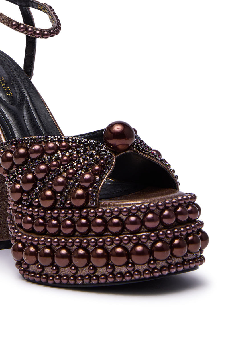 AZALEA WANG SOMETHING BRONZE EMBELLISHED PLATFORM SANDAL