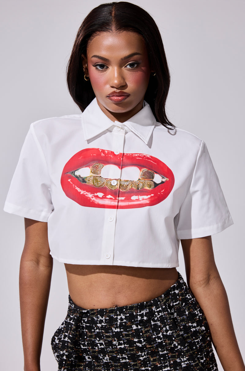 NEW GRILLZ CROPPED BUTTON DOWN SHIRT