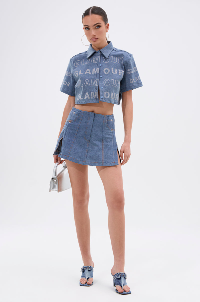 GLAM SQUAD DENIM MINI SKIRT