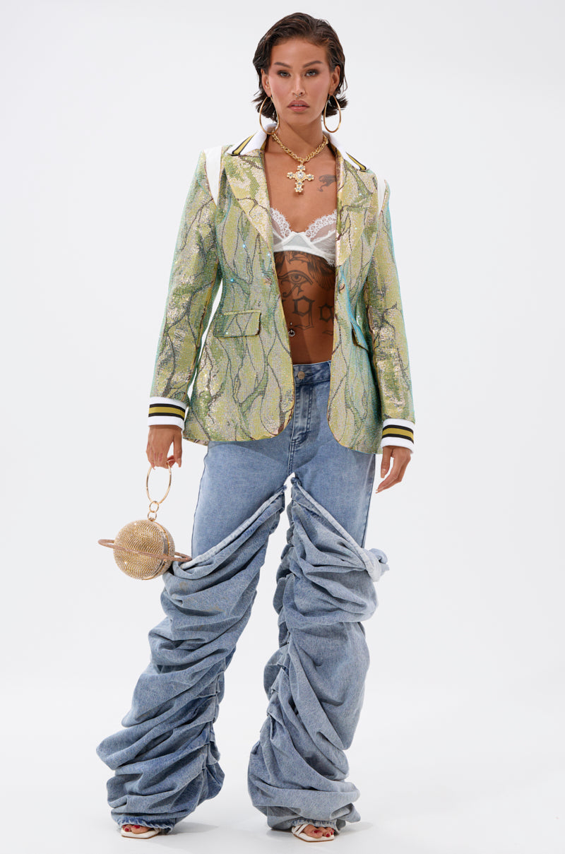 DON'T TRY ME EMBELLISHED BROCADE BLAZER