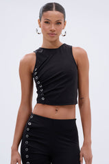 GROMMET DETAIL RUCHED TANK TOP
