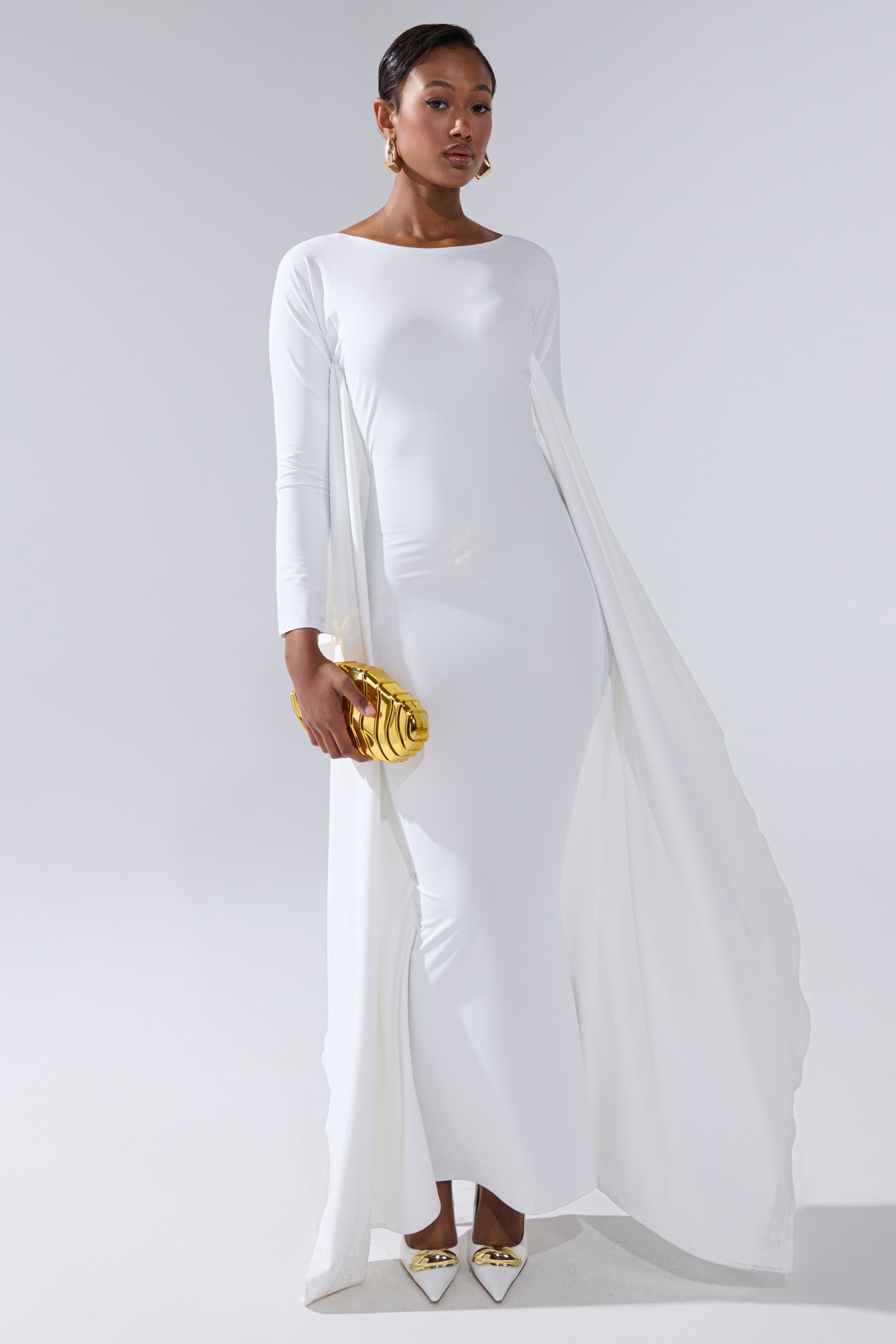 KYLIE MAXI DRESS WITH RUFFLE SLEEVES IN WHITE