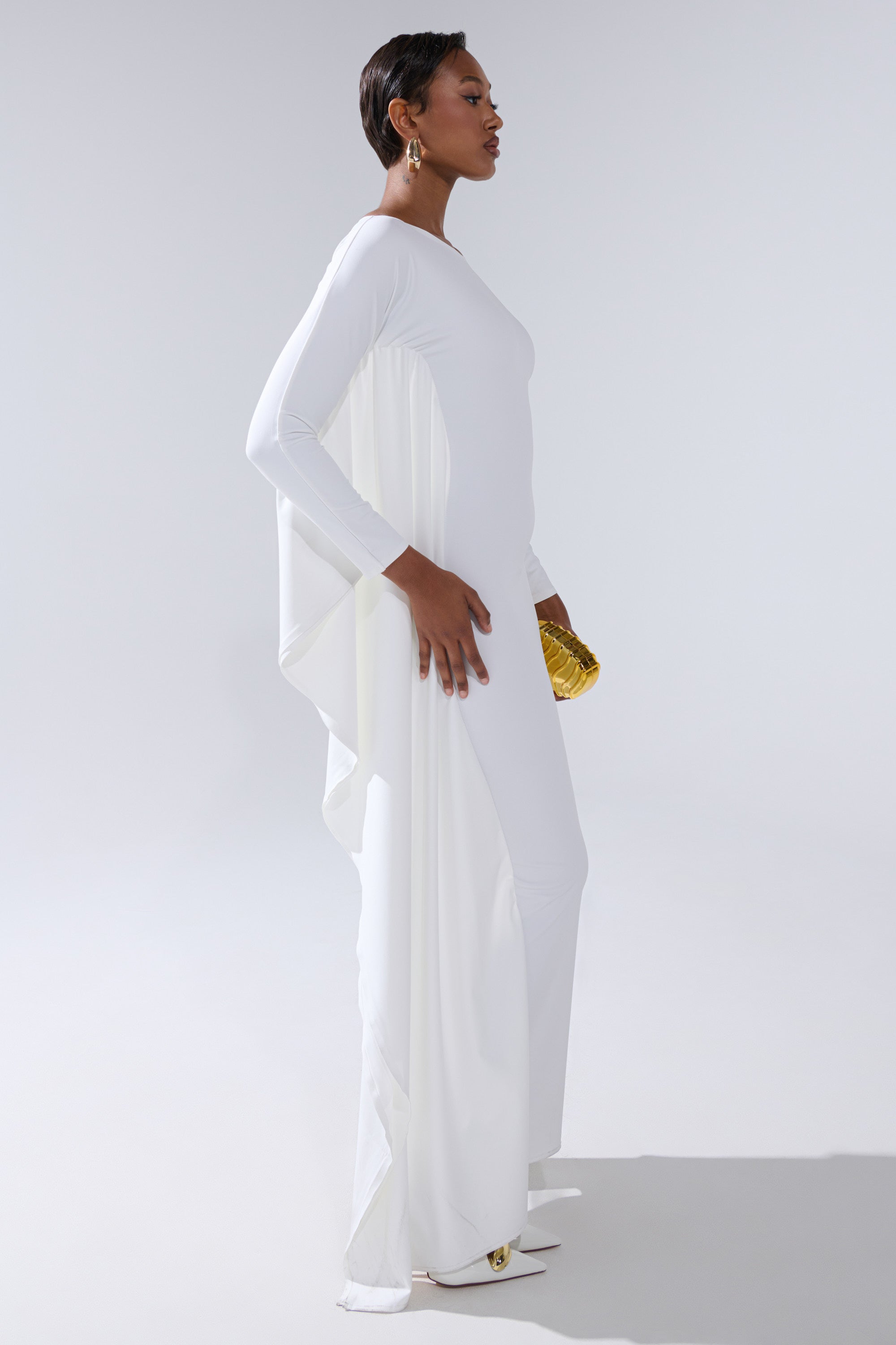 KYLIE MAXI DRESS WITH RUFFLE SLEEVES IN WHITE