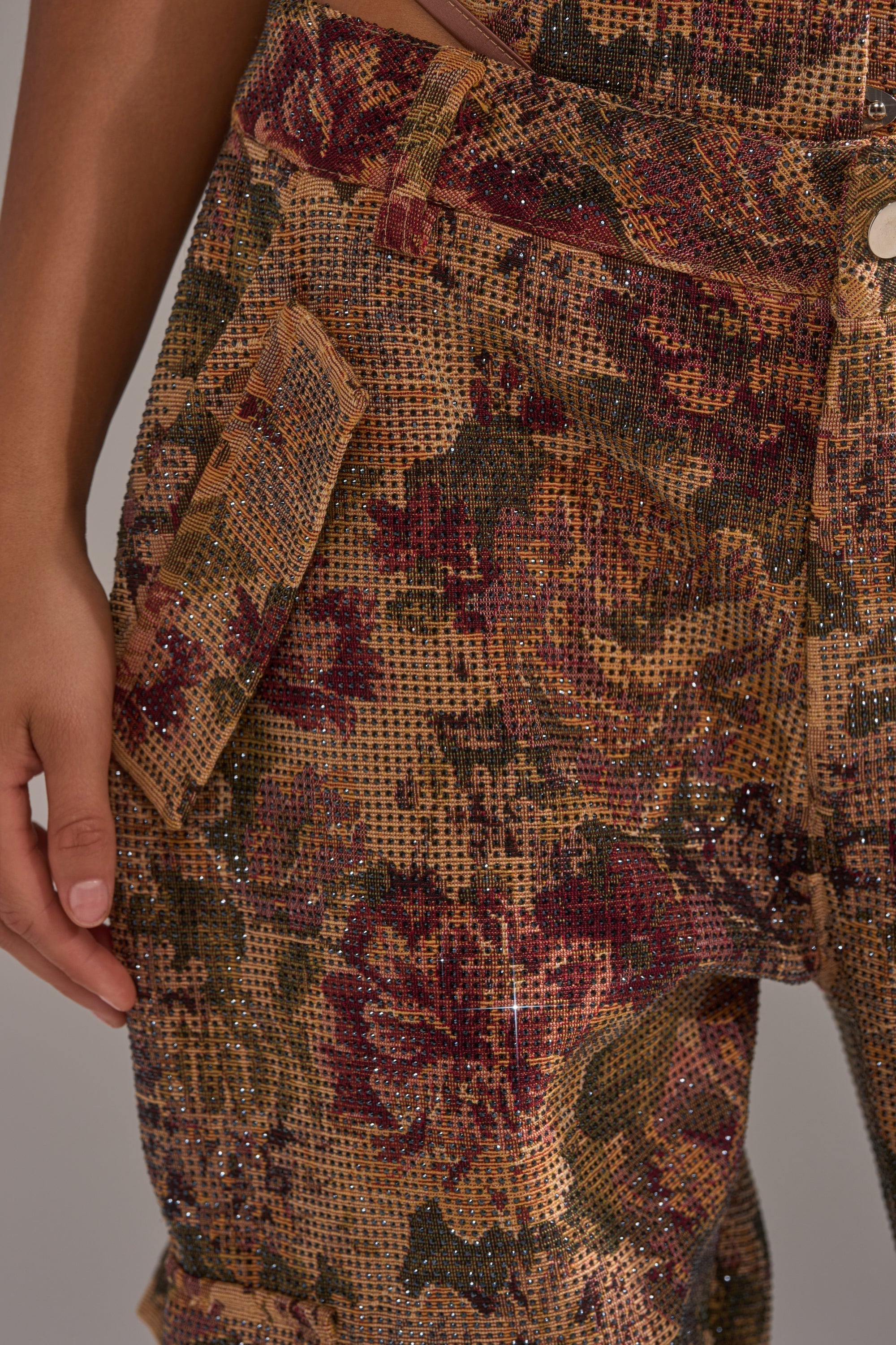 GLAM SQUAD RHINESTONE BROCADE TROUSER