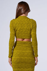 MAYBE NEXT TIME RUCHED LONG SLEEVE TOP IN OLIVE