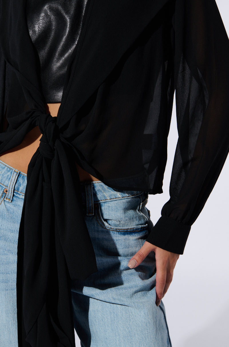 MARGO TIE FRONT BLOUSE WITH HOOD IN BLACK