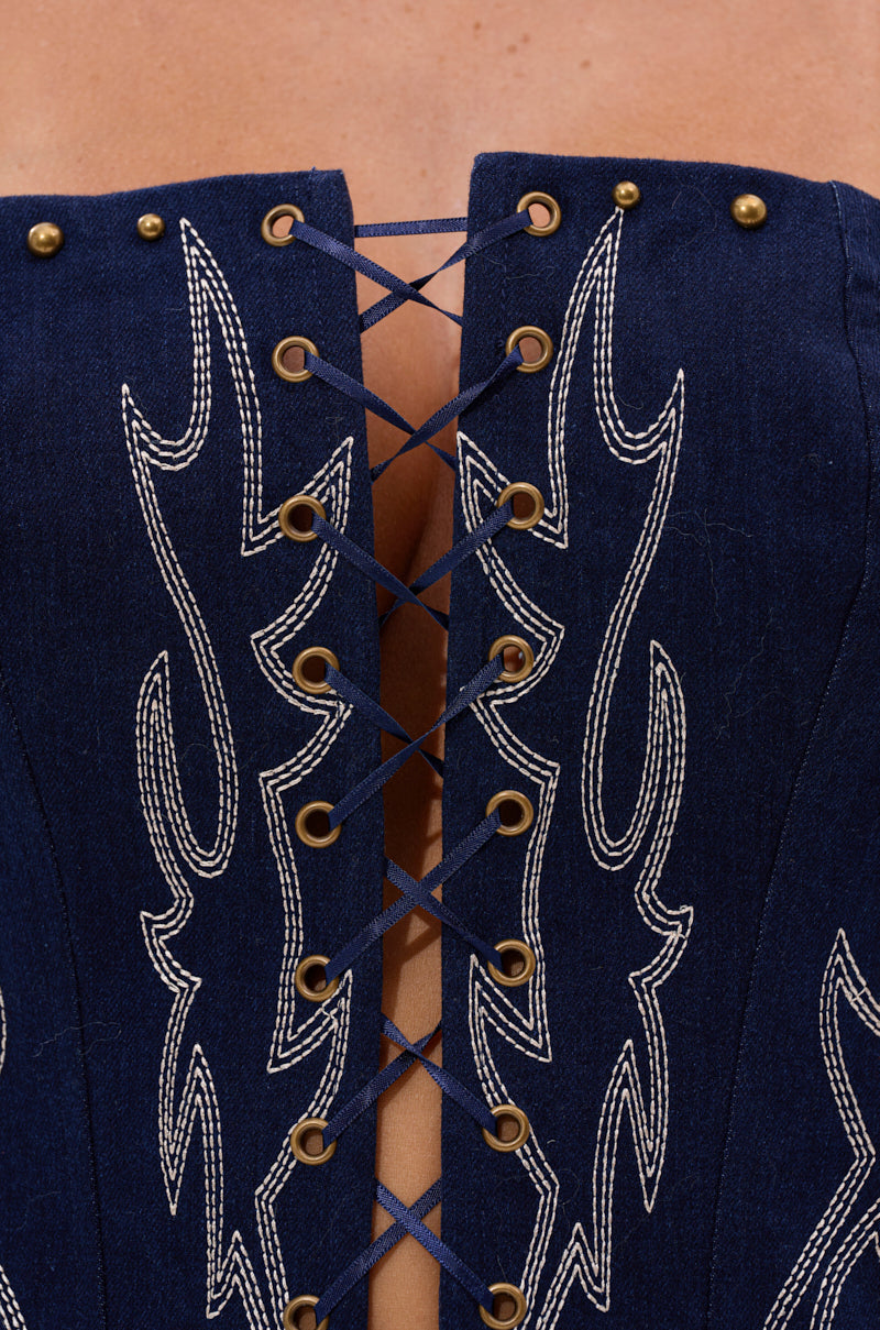 KIMMY LACE UP DENIM CORSET
