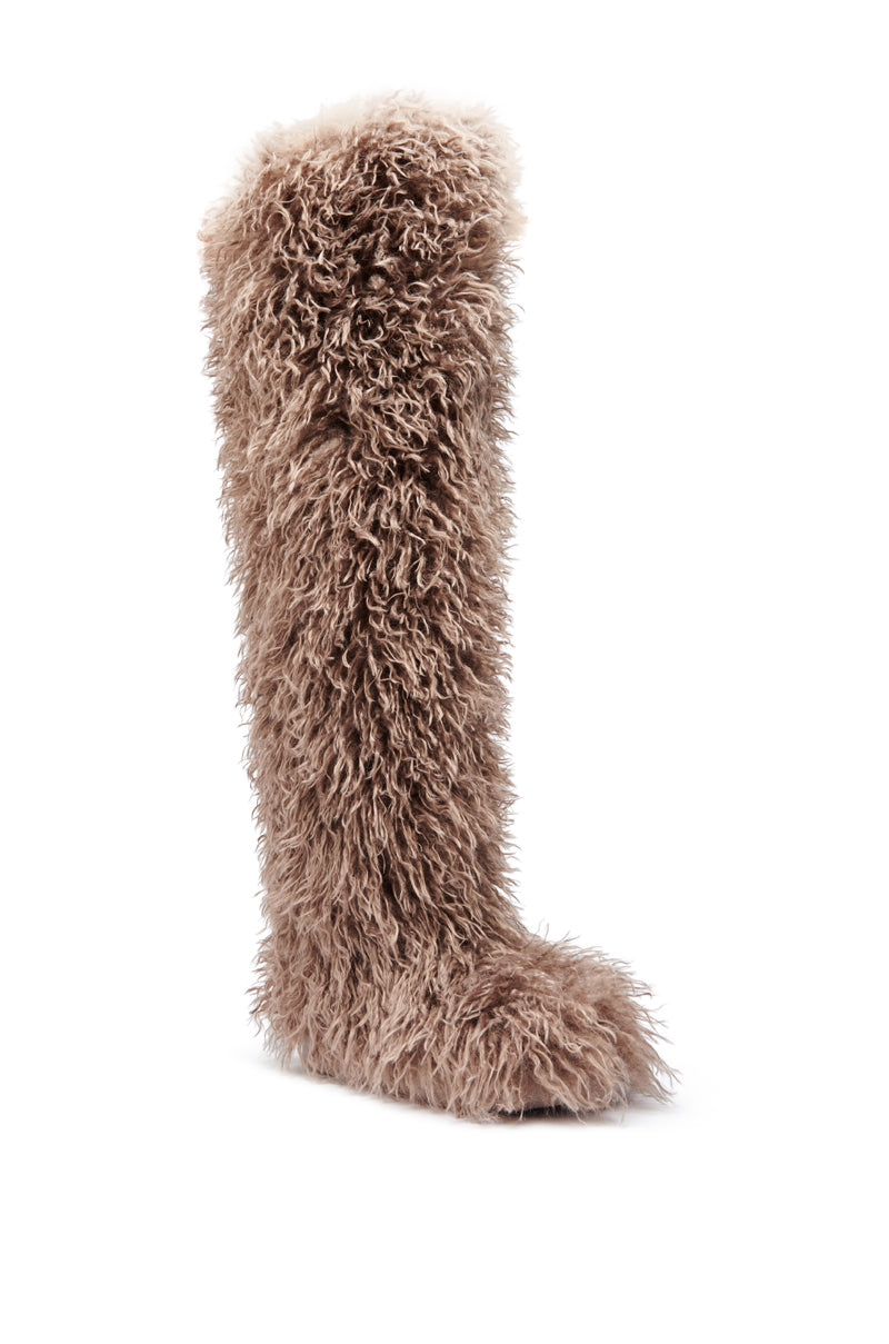 AZALEA WANG TEMPLETON TAUPE FAUX POODLE FUR OVER THE KNEE BOOT