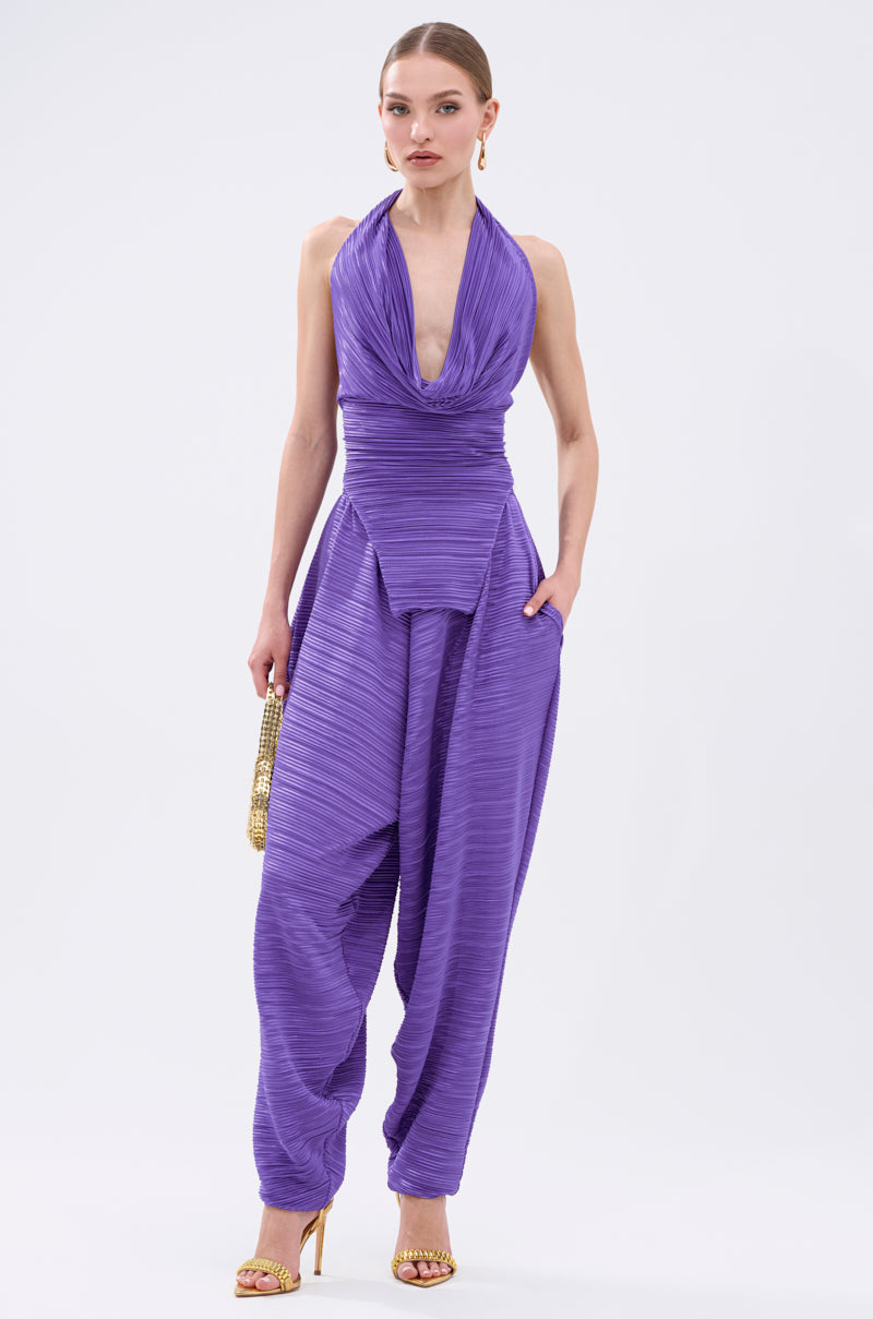 MAYAH WIDE LEG PLISSE PANT IN PURPLE