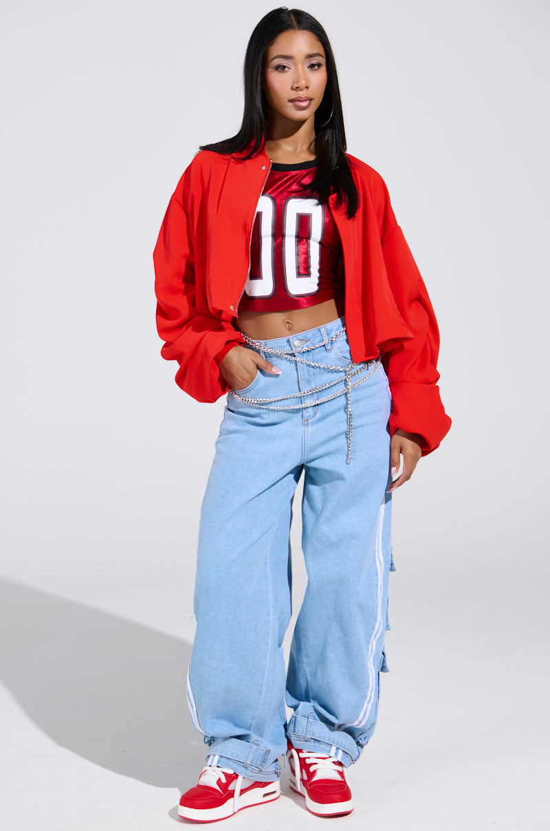 LEAVE IT ON THE TRACK RELAXED LEG DENIM PANTS