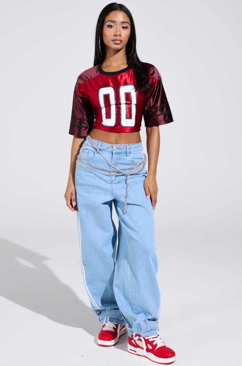 LEAVE IT ON THE TRACK RELAXED LEG DENIM PANTS