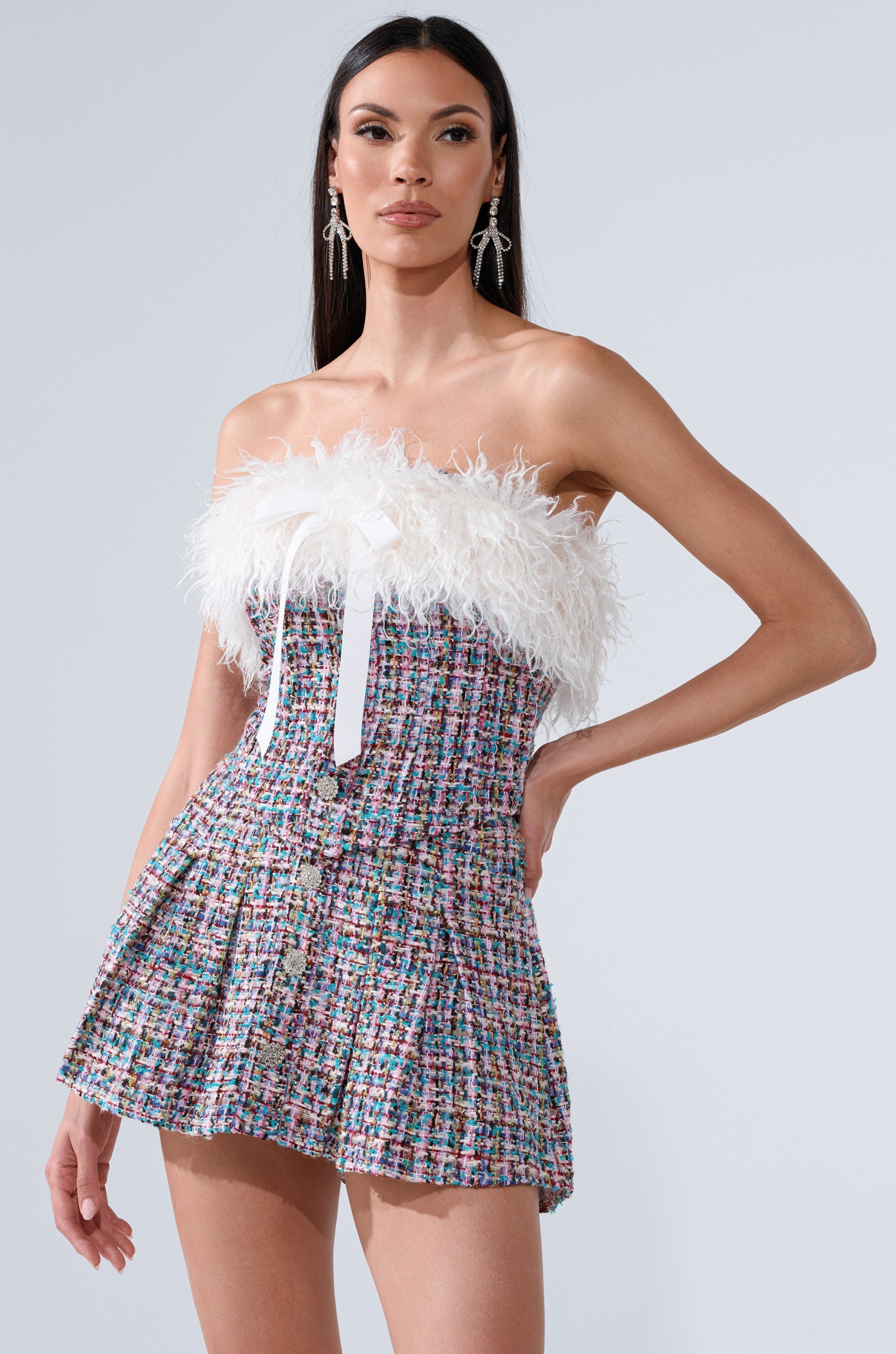 FUR TRIM TWEED CORSET