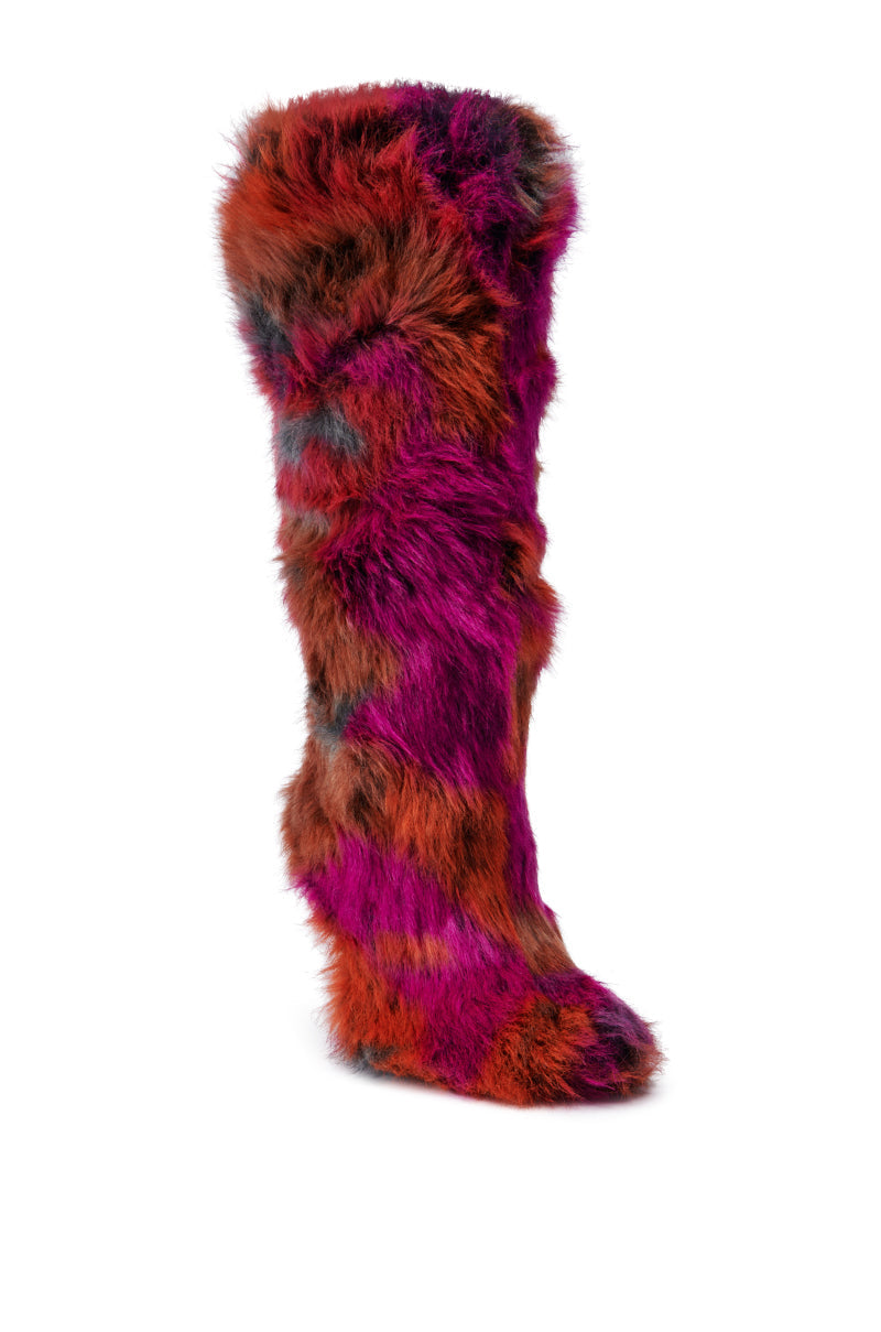 AZALEA WANG UPSETTER ORANGE MULTI FUZZY KNEE HIGH BOOT