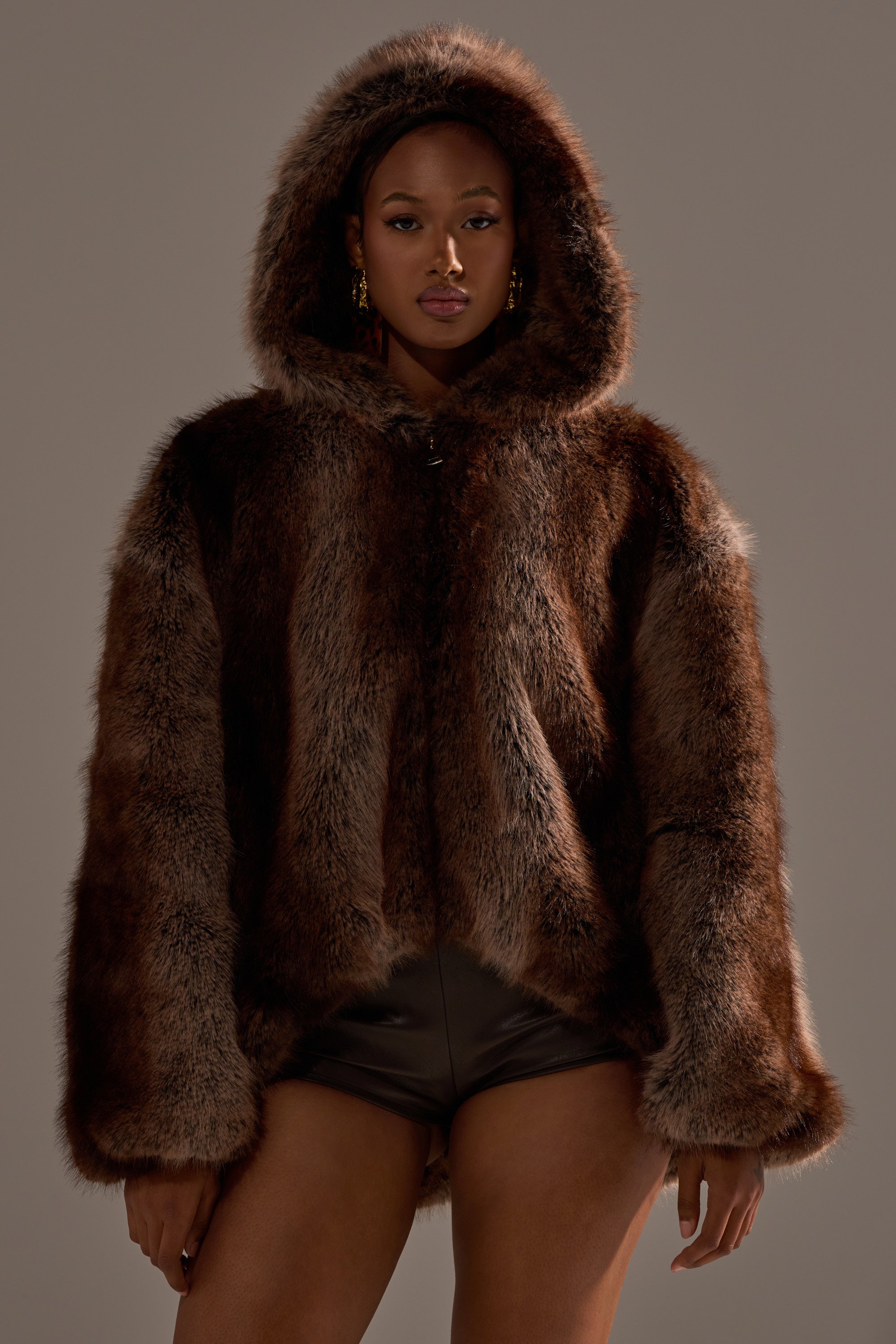 NATURAL INSTINCTS HOODED FUR BOMBER