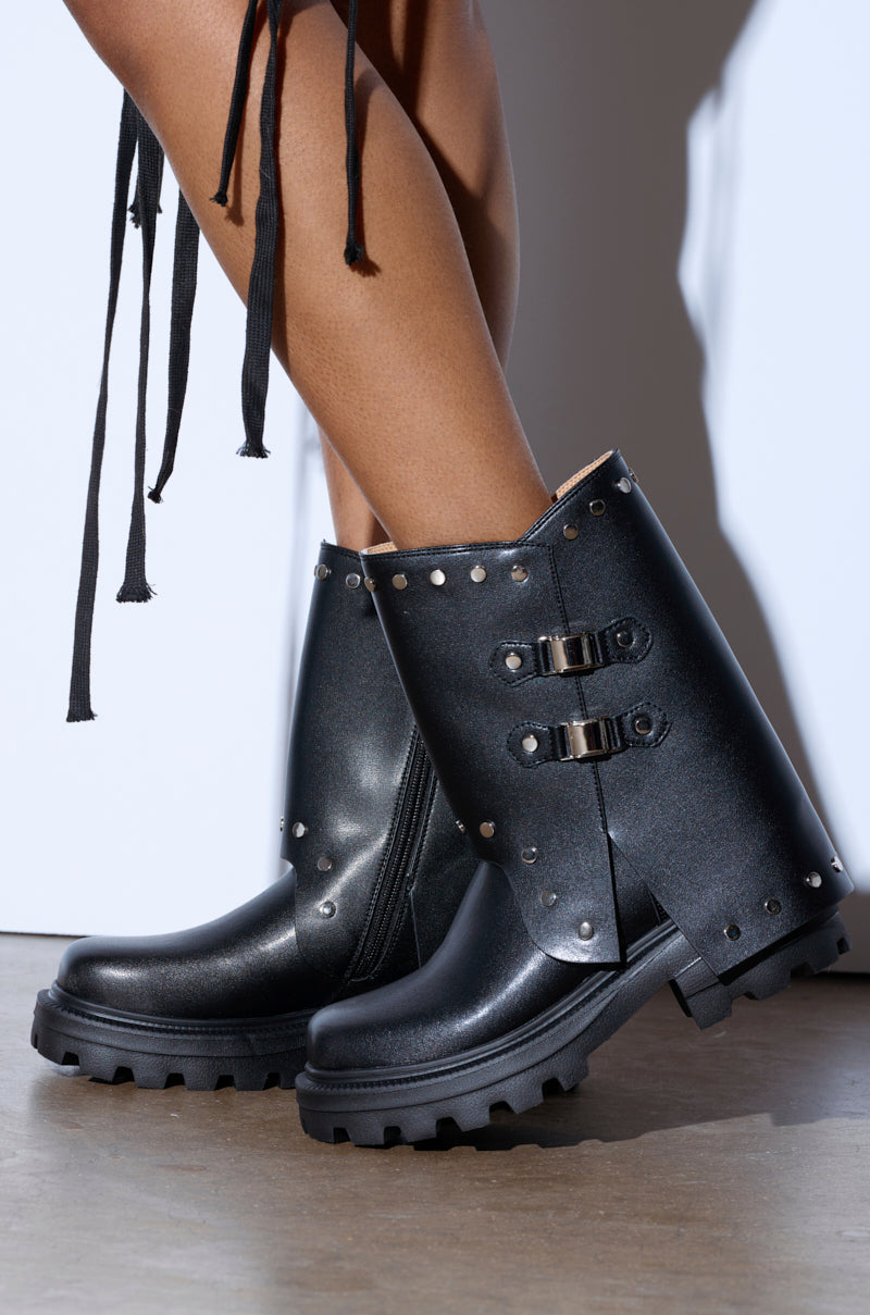 AZALEA WANG XAVIER BLACK WITH METAL FLAT BOOTIE