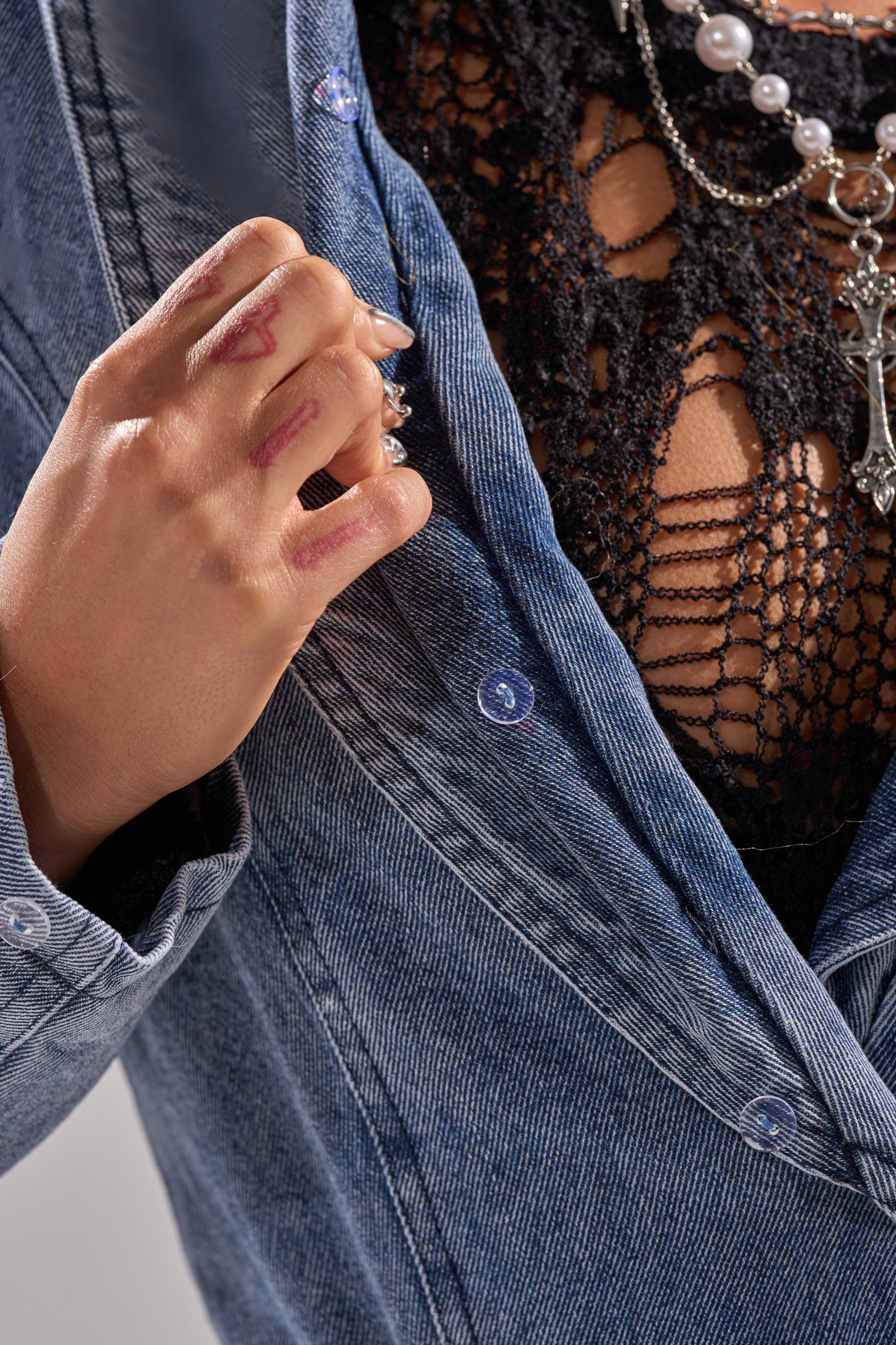 KAYA FUR TRIM DENIM TRENCH