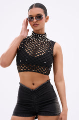 METAL ORB DISTRESSED SLEEVELESS TOP