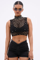 METAL ORB DISTRESSED SLEEVELESS TOP