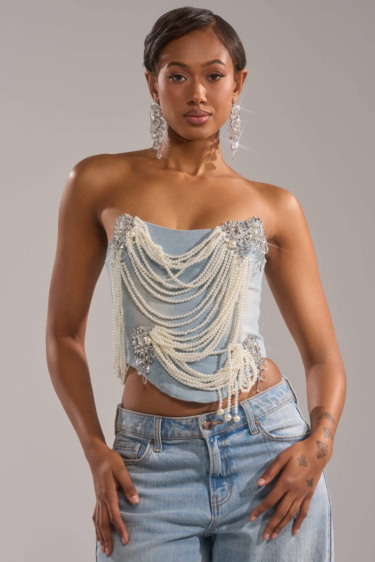 PEARL QUEEN DENIM CORSET