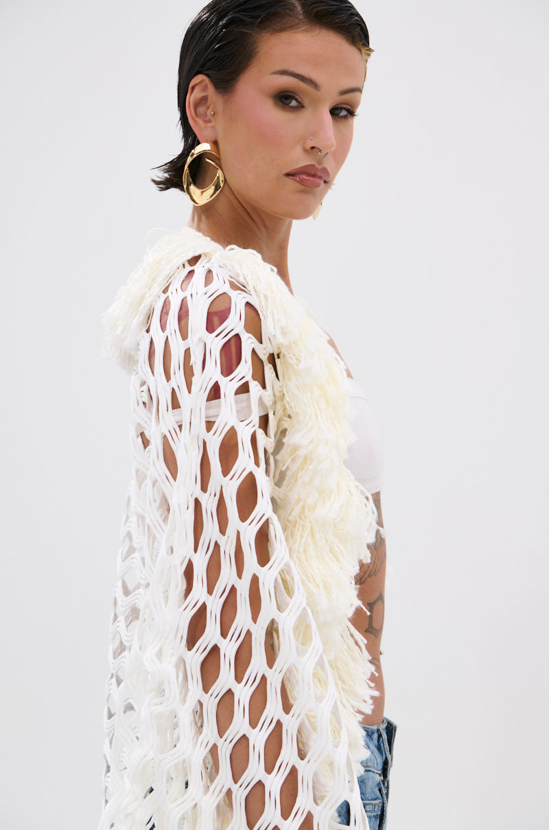 BORN LIKE THIS FRINGE DETAIL LONG CARDIGAN