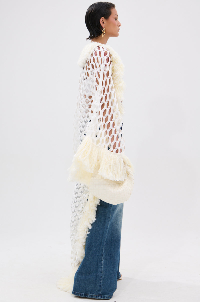 BORN LIKE THIS FRINGE DETAIL LONG CARDIGAN