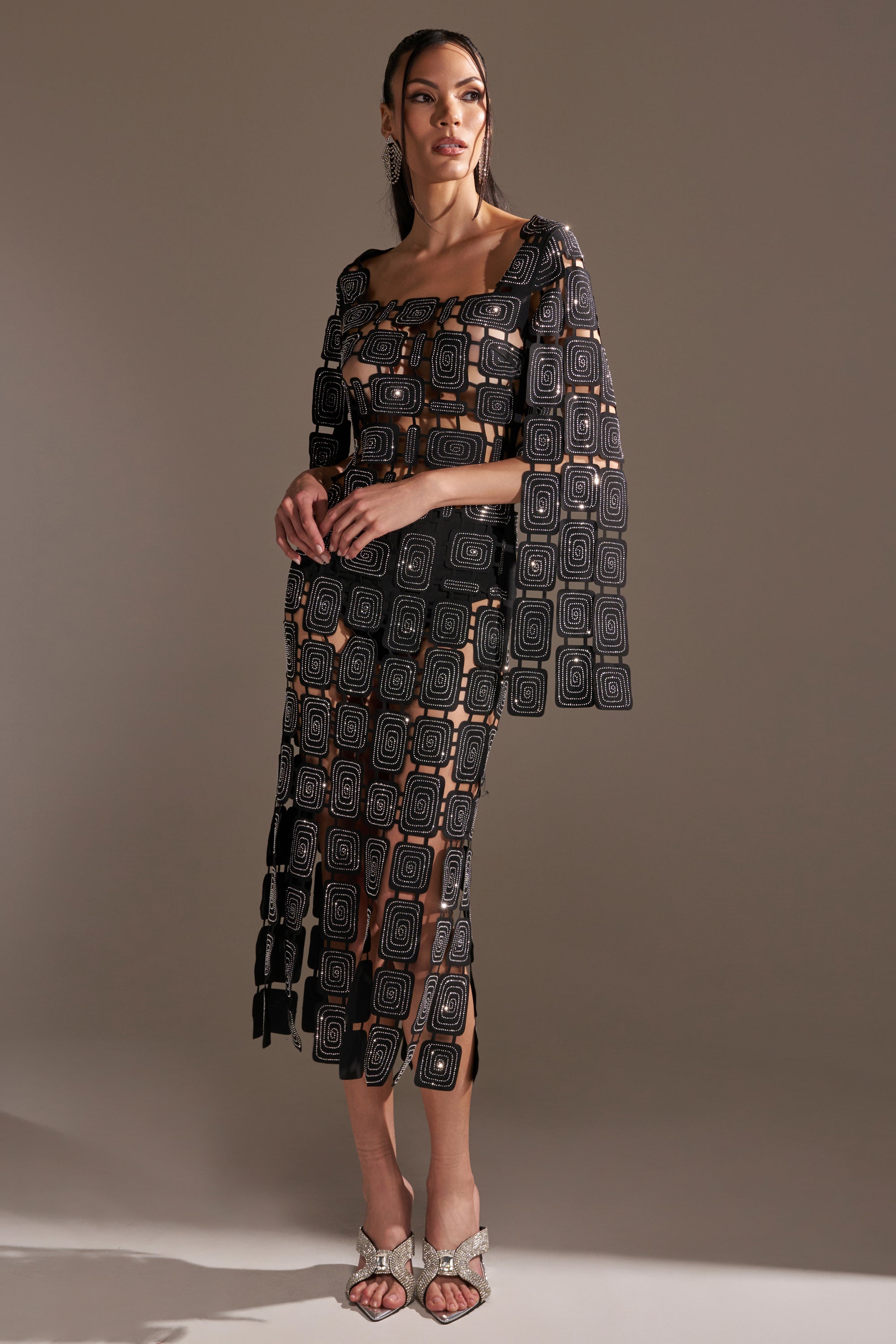 ONLY ONE OF ME RHINESTONE MIDI DRESS