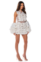 LUCINDA FEATHERED FLOWERS MINI DRESS